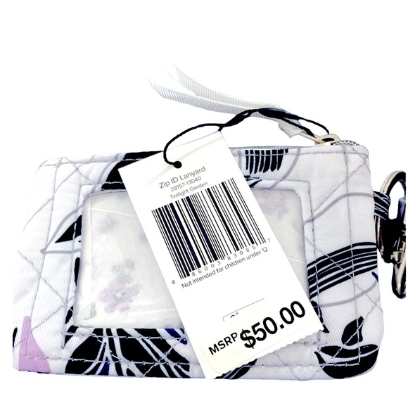 NWT $50 Vera Bradley Zip ID Coin Case Lanyard Twilight Garden Pattern Light Blue - Picture 5 of 6